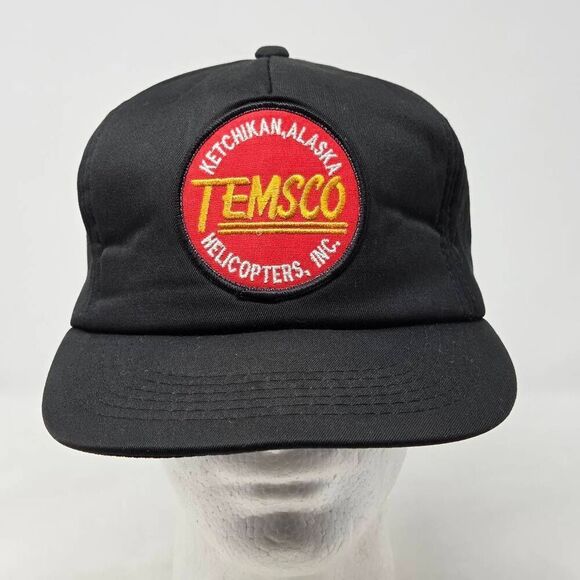 TEMSCO AIRLINE KETCHIKAN ALASKA HELICOPTERS BLACK TRUCKER LINED HAT CAP VINTAGE - Picture 1 of 6